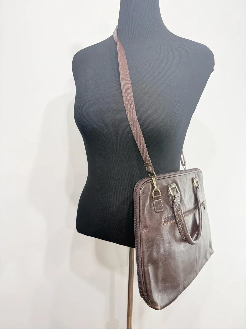 Luigi Benetton Italian Crafted Leather Dark Brown Double Handle Commuter Bag